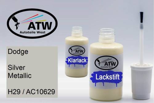 Dodge, Silver Metallic, H29 / AC10629: 20ml Lackstift + 20ml Klarlack - Set, von ATW Autoteile West.